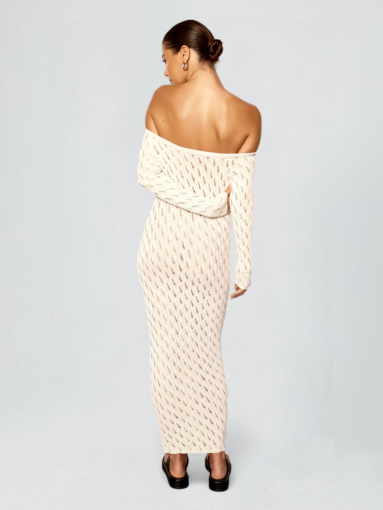 Solid Off-Shoulder A-Line Ankle-Length Dress