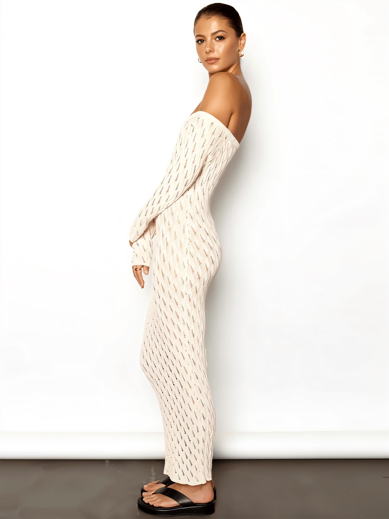 Solid Off-Shoulder A-Line Ankle-Length Dress
