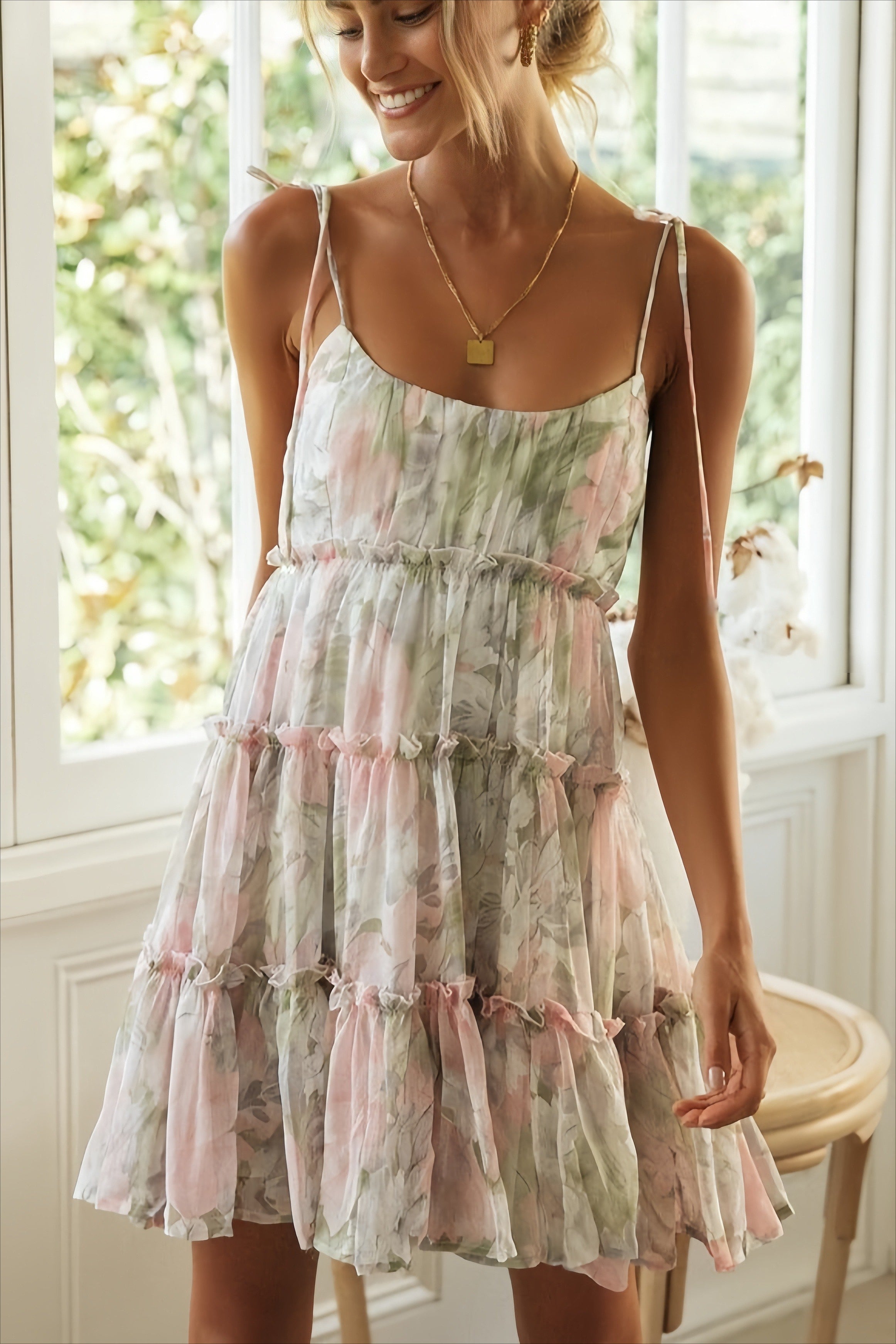 Floral Flared Hem Cami Mini Dress
