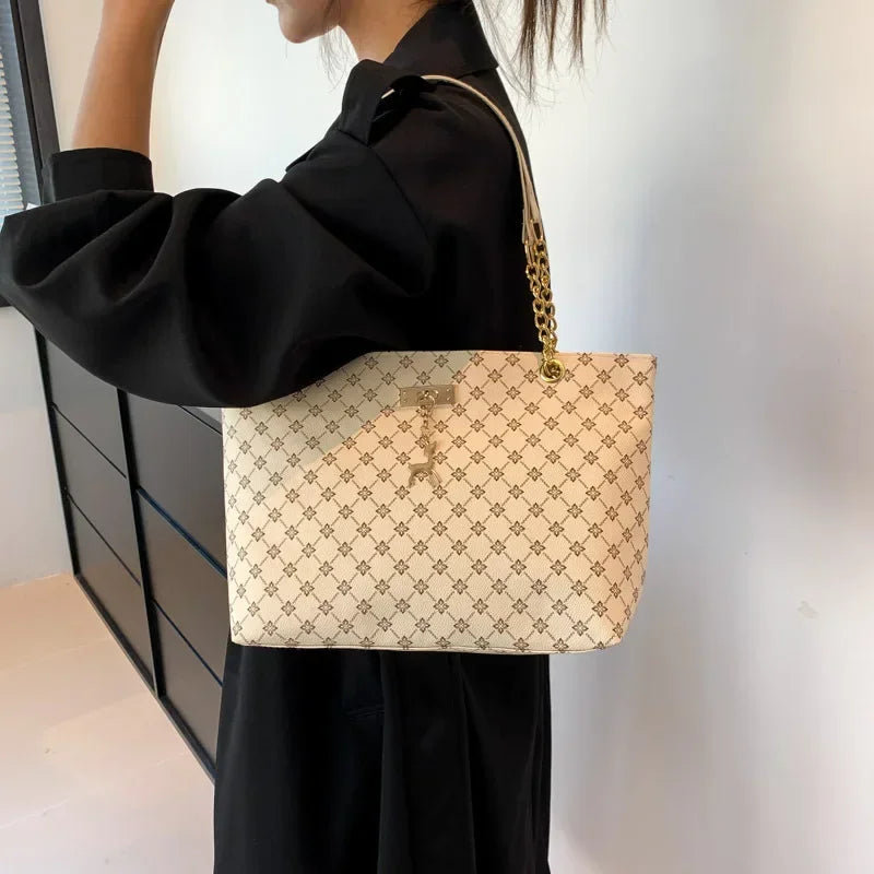 Plaid Vegan Leather Large Tote Bag