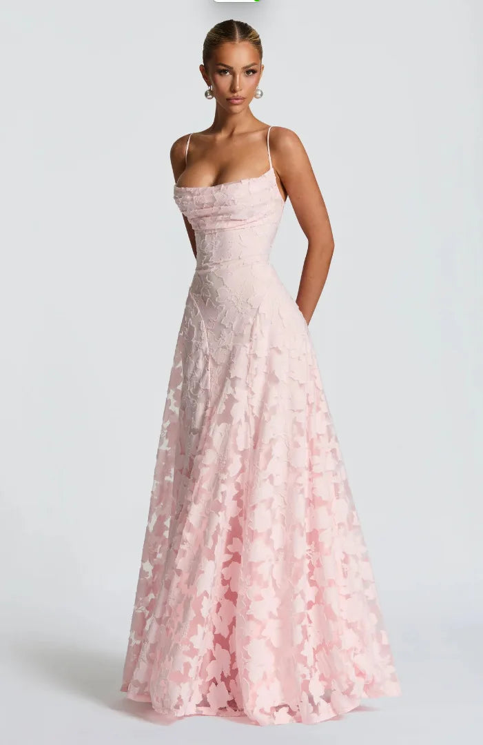 Lace Slash Neck Ankle-Length Dress