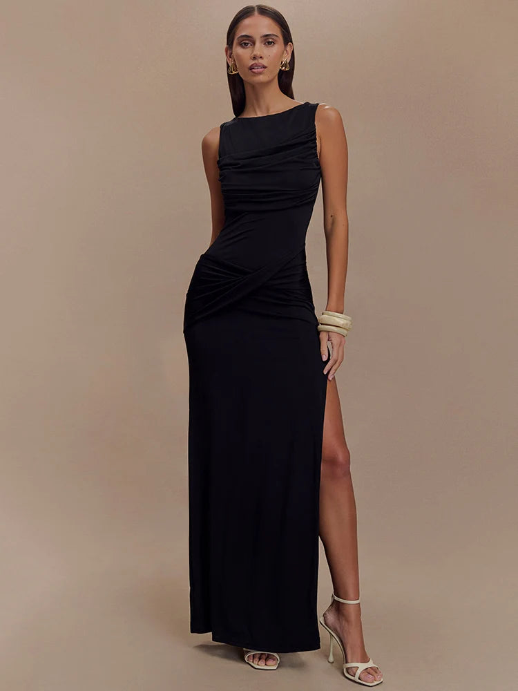 Solid Column Floor-Length Dress
