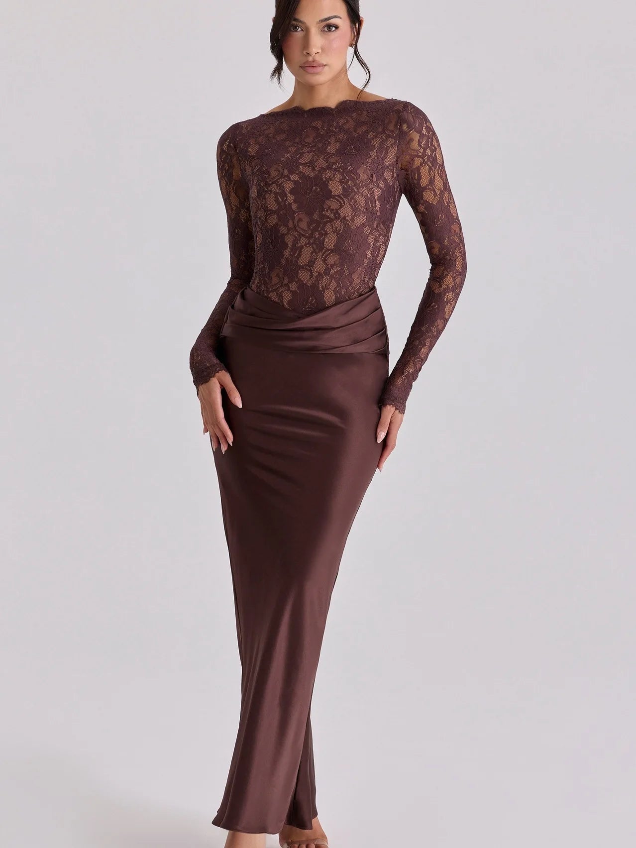 Lace V-Neck Mermaid Floor-Length Dress