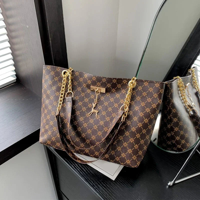 Plaid Vegan Leather Large Tote Bag