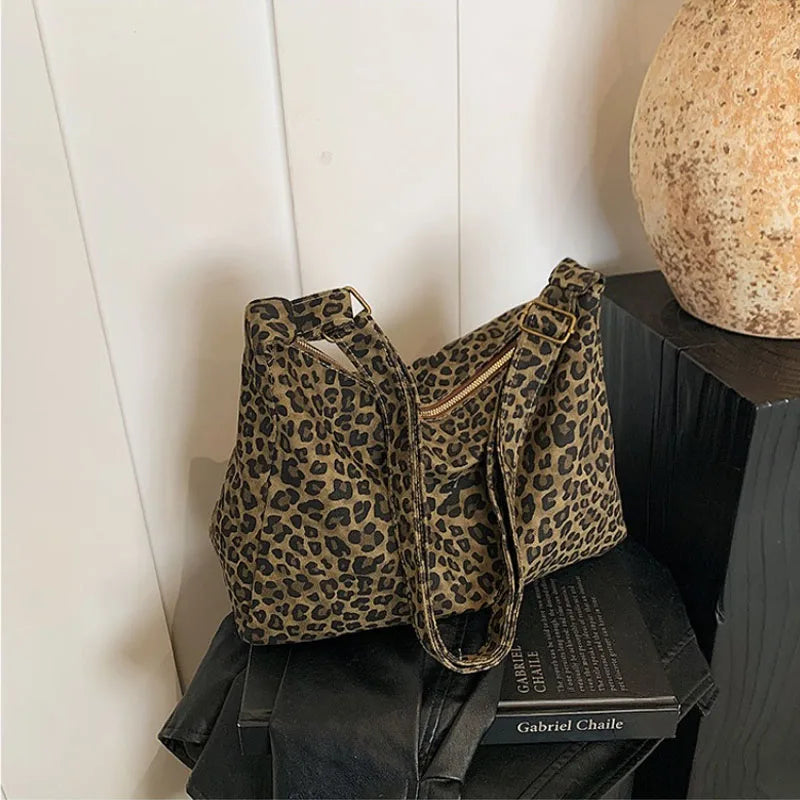 Leopard Print Large Hobo Bag