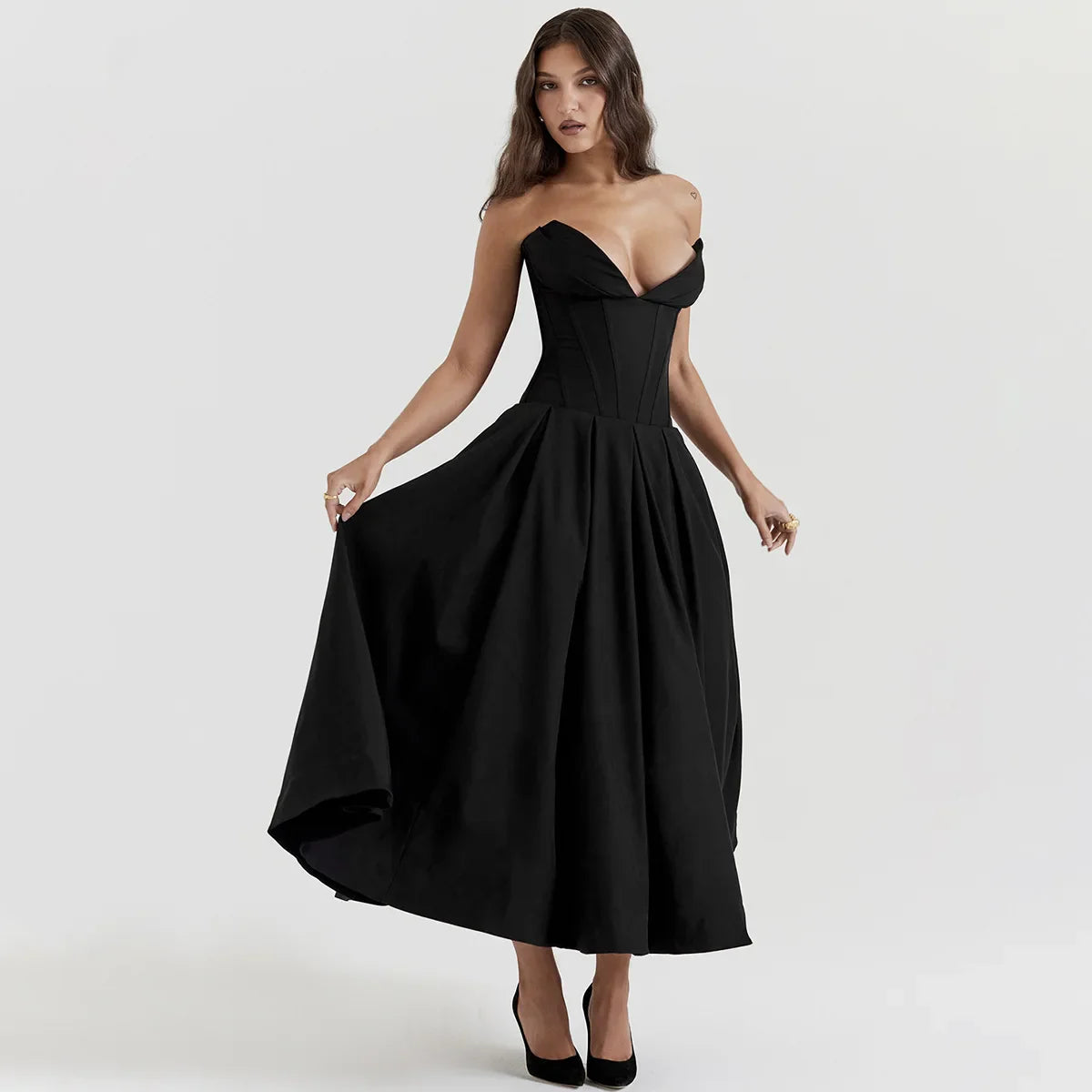Corset Strapless A-Line Midi Dress