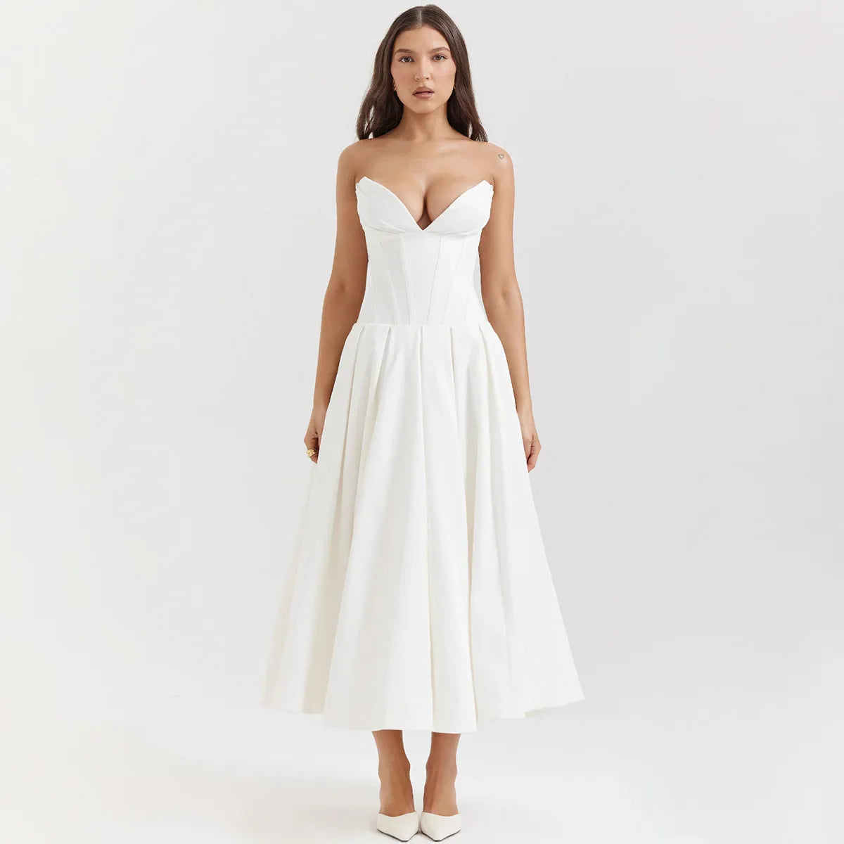 Corset Strapless A-Line Midi Dress