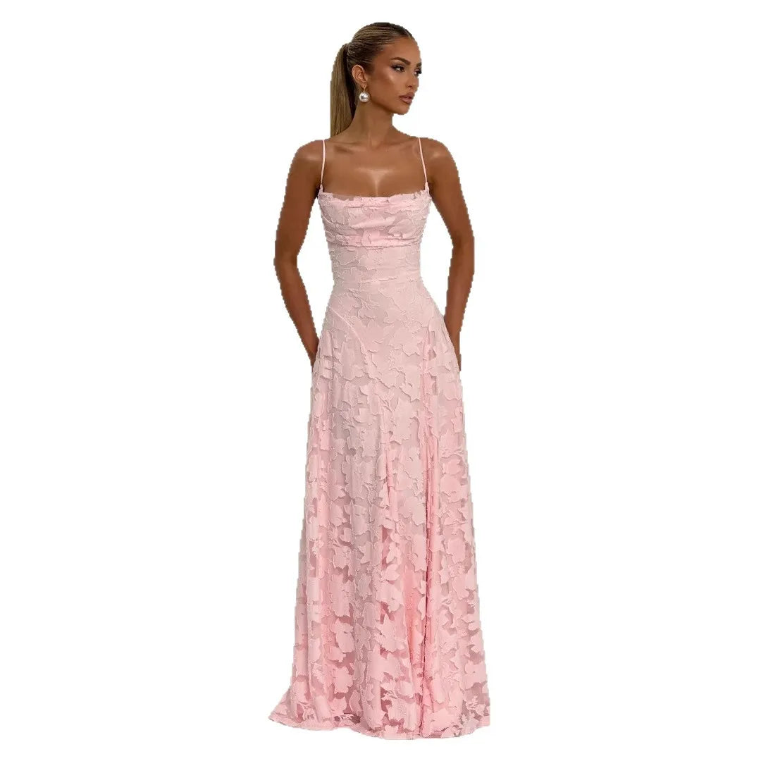 Lace Slash Neck Ankle-Length Dress