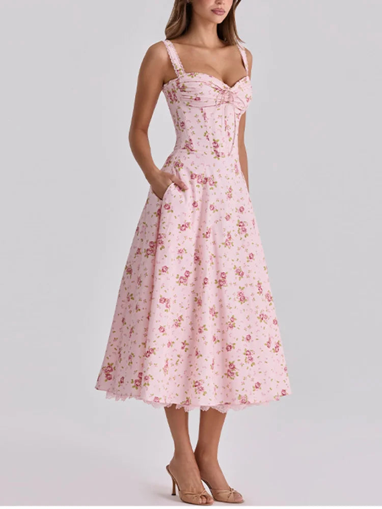 Floral Sweetheart A-Line Midi Dress