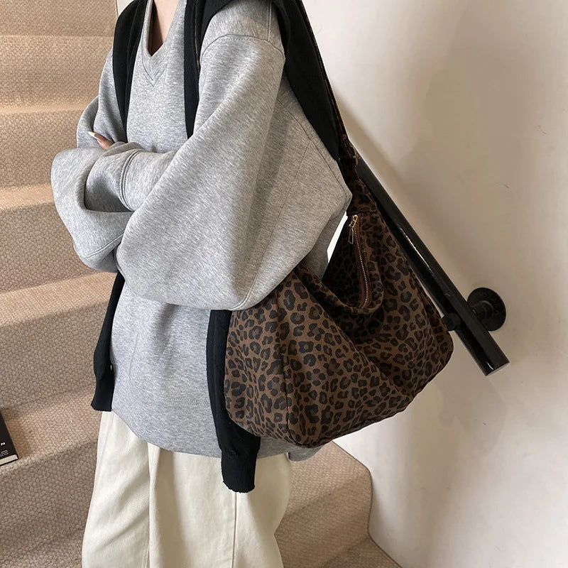 Leopard Print Large Hobo Bag