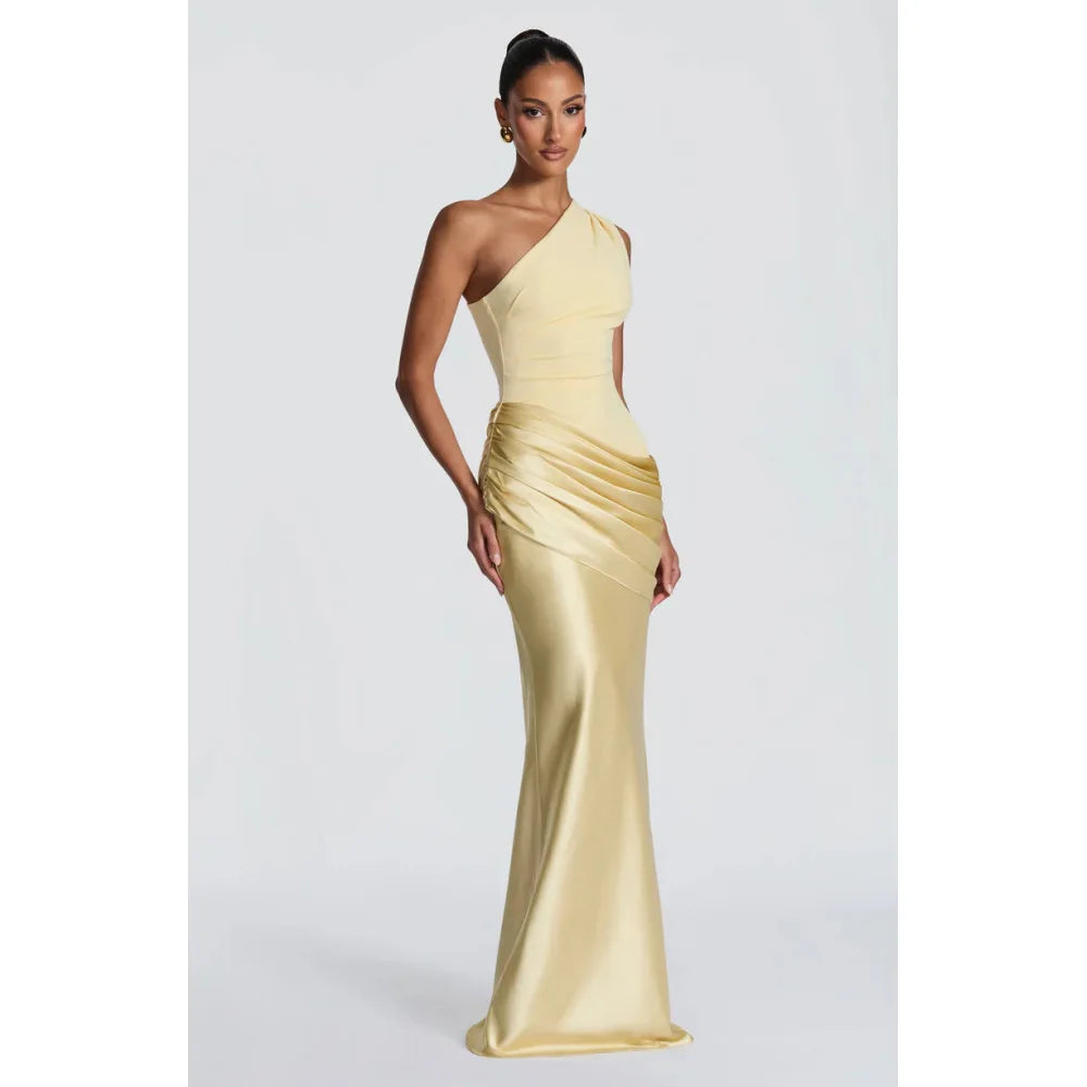 Satin One-Shoulder Ankle-Length Dress