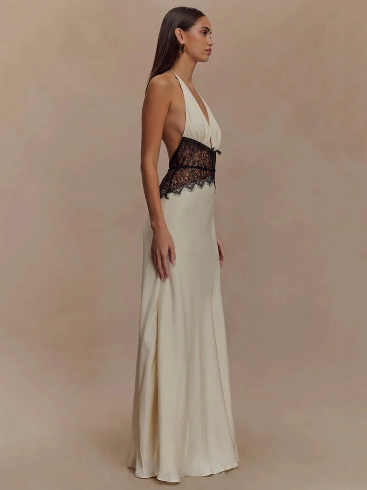 Solid V-Neck Sheath Floor-Length Dress