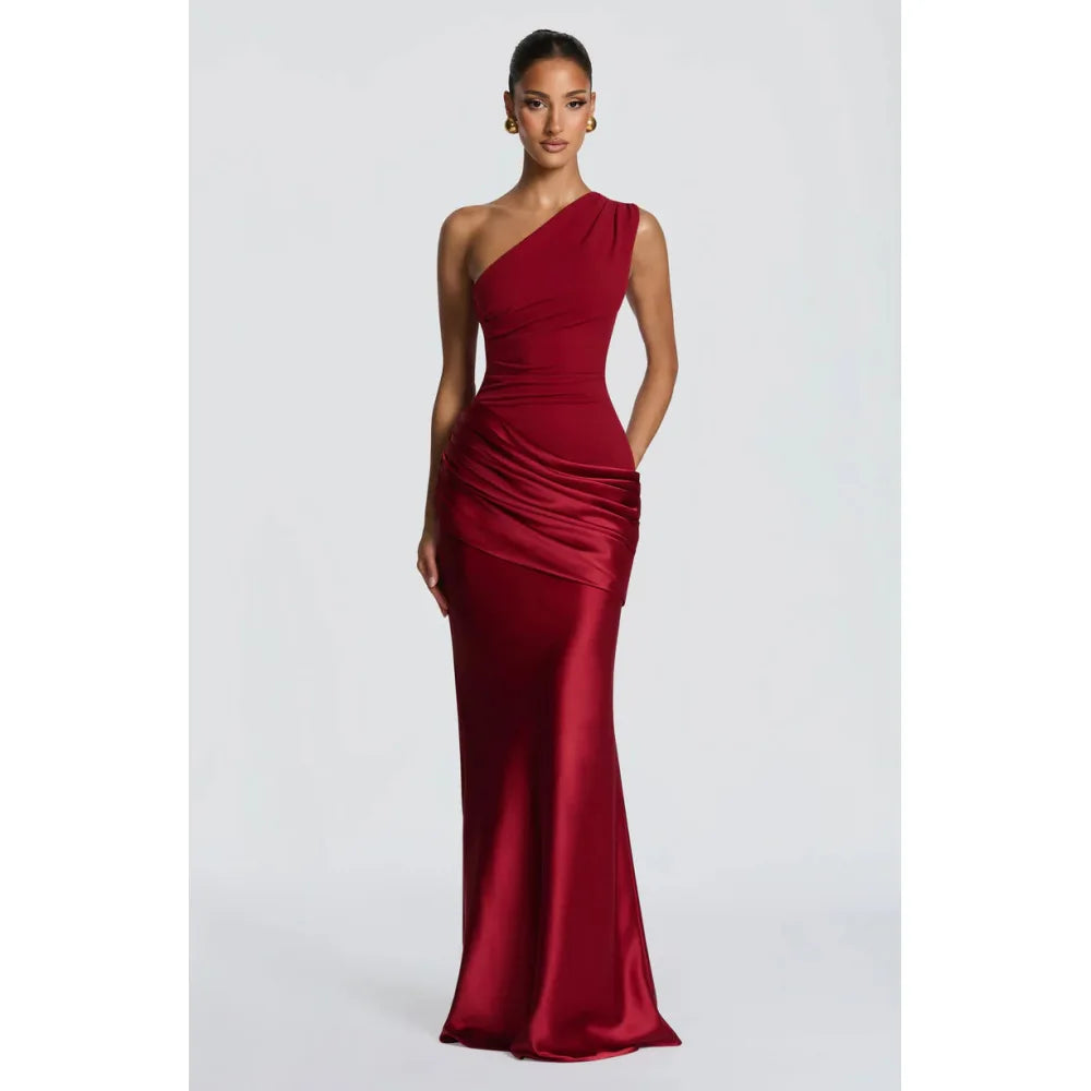 Satin One-Shoulder Ankle-Length Dress