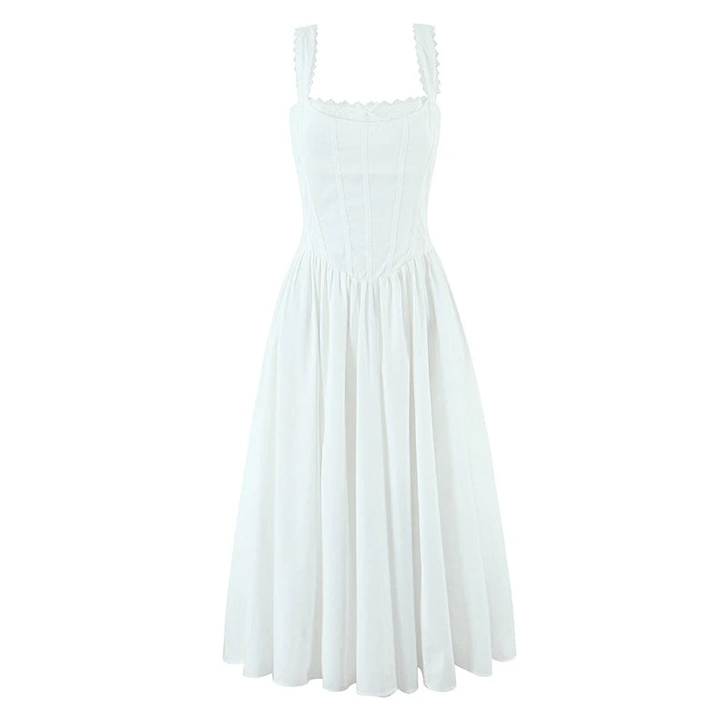 Printed Spaghetti Strap A-Line Midi Dress