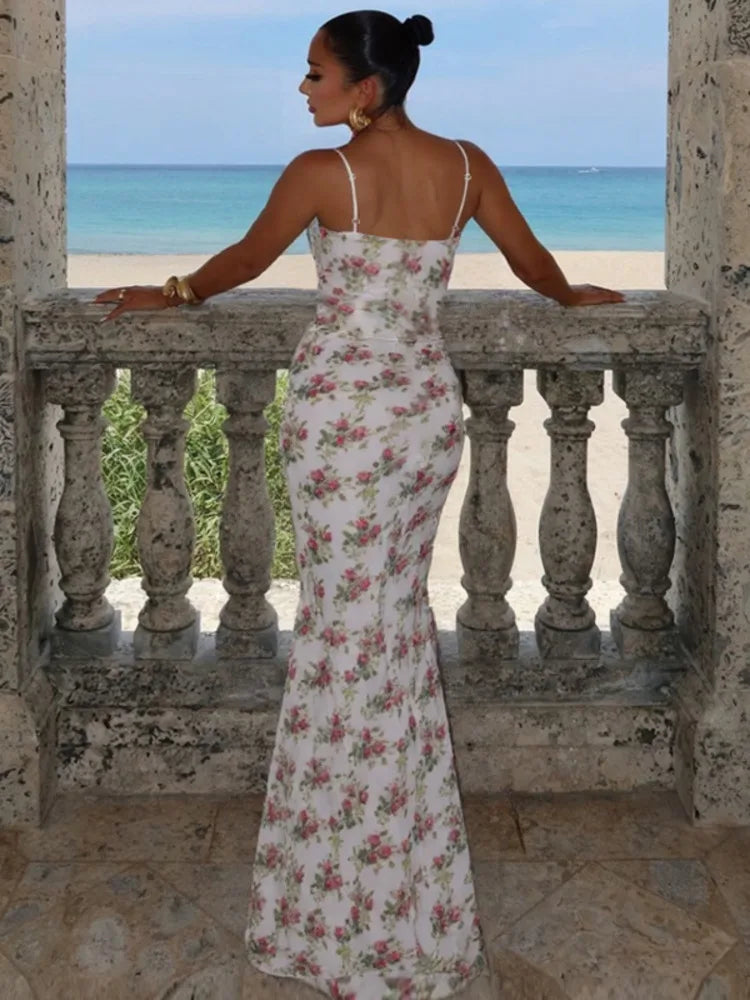 Printed Strapless A-Line Ankle-Length Dress