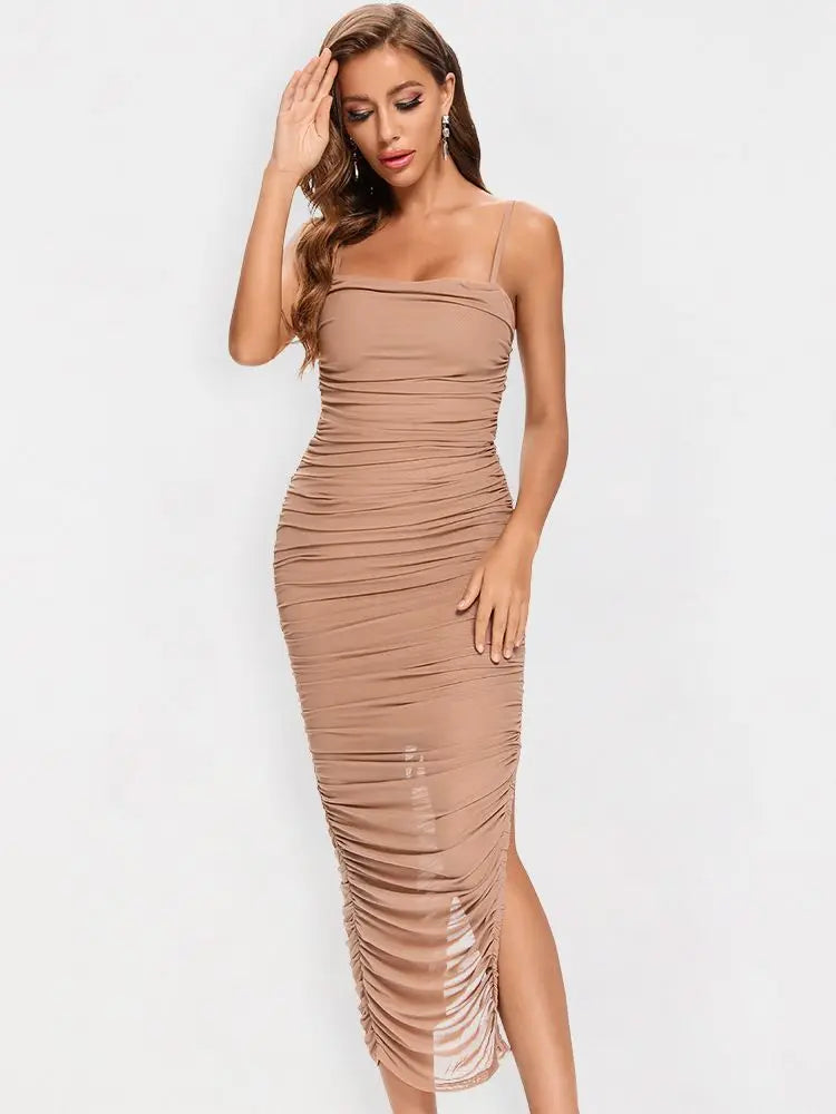 Lace Spaghetti Strap Sheath Midi Dress