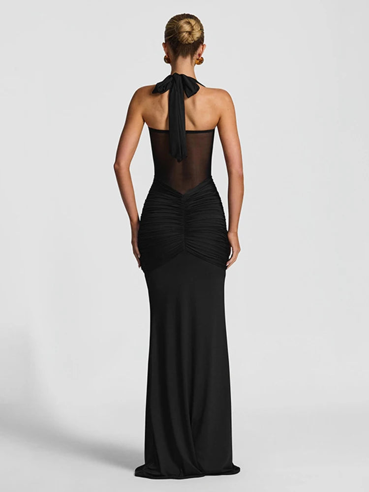 Solid Halter Bodycon Ankle-Length Dress