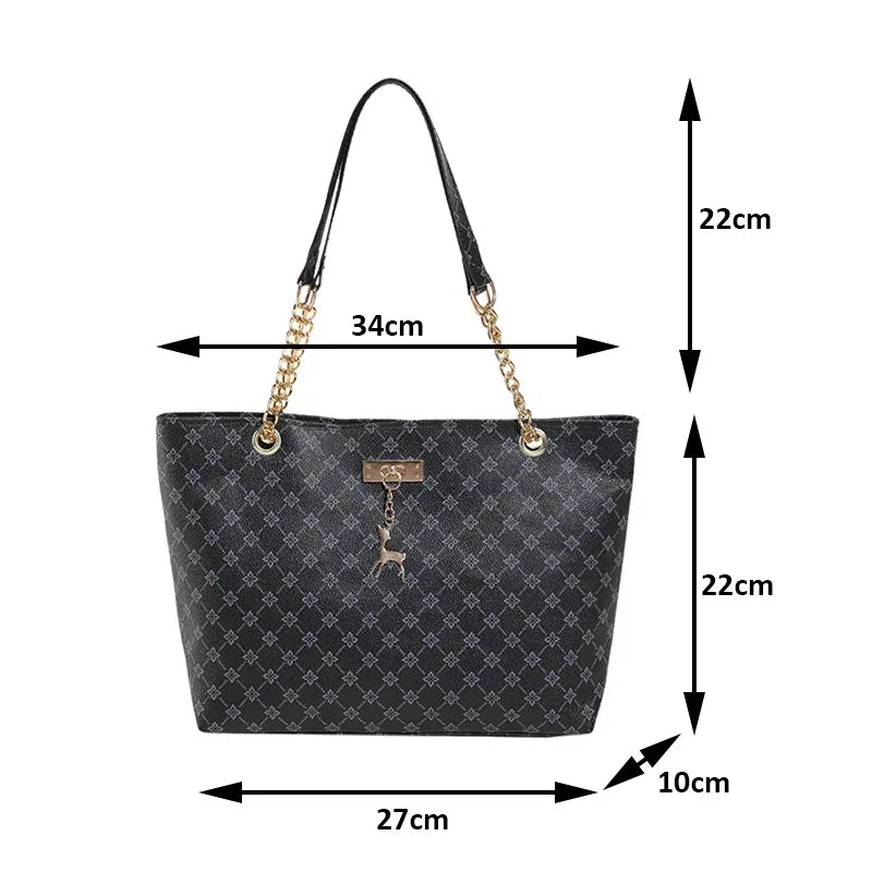 Plaid Vegan Leather Large Tote Bag