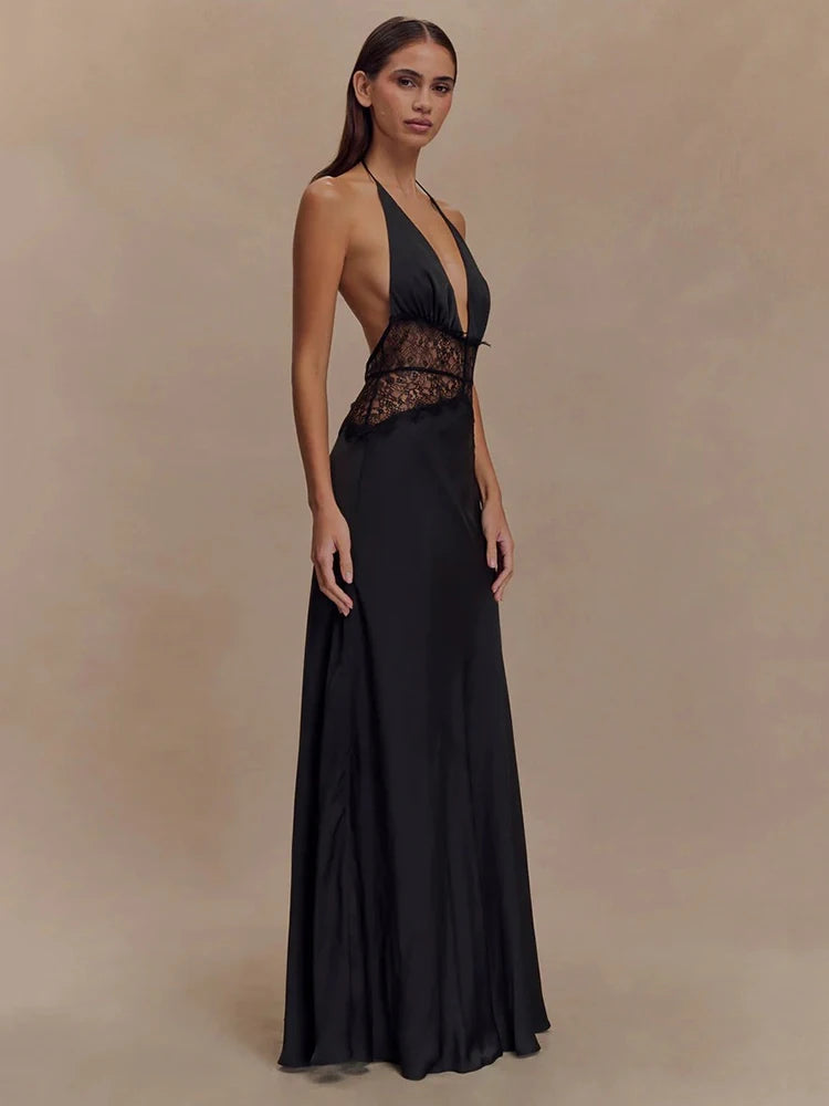 Solid V-Neck Sheath Floor-Length Dress