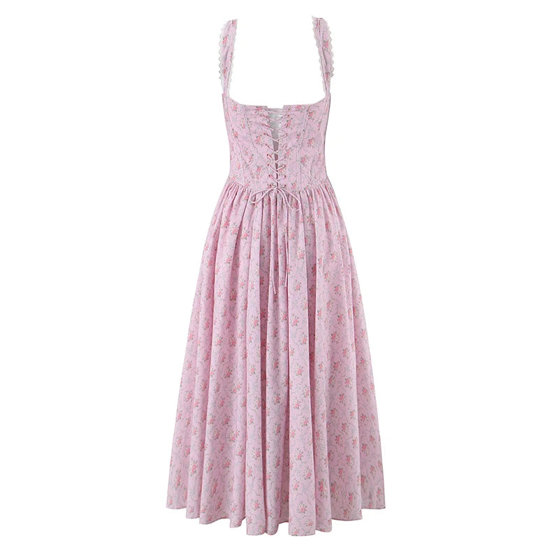 Printed Spaghetti Strap A-Line Midi Dress