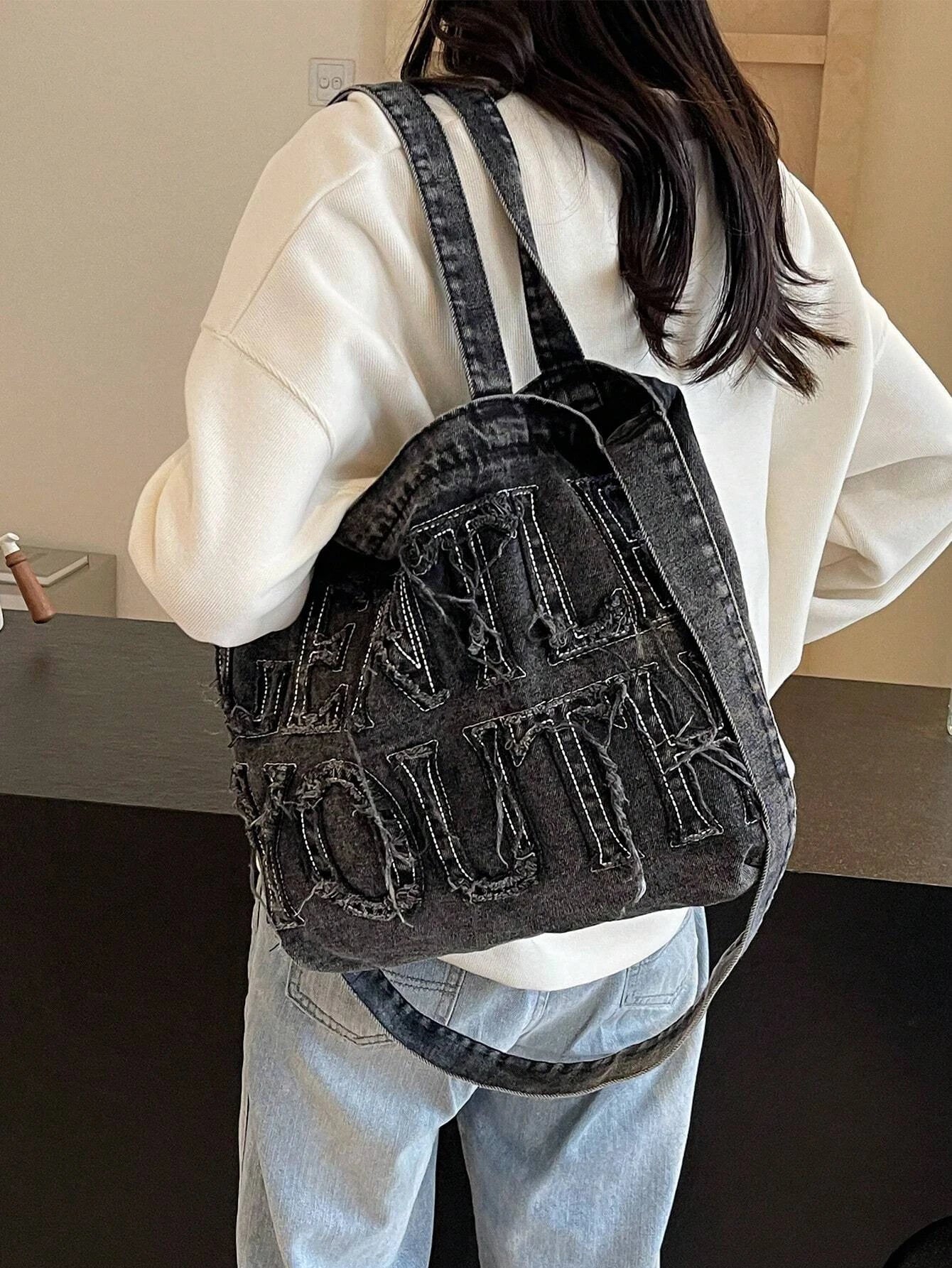 Embroidered Canvas Large Tote Bag