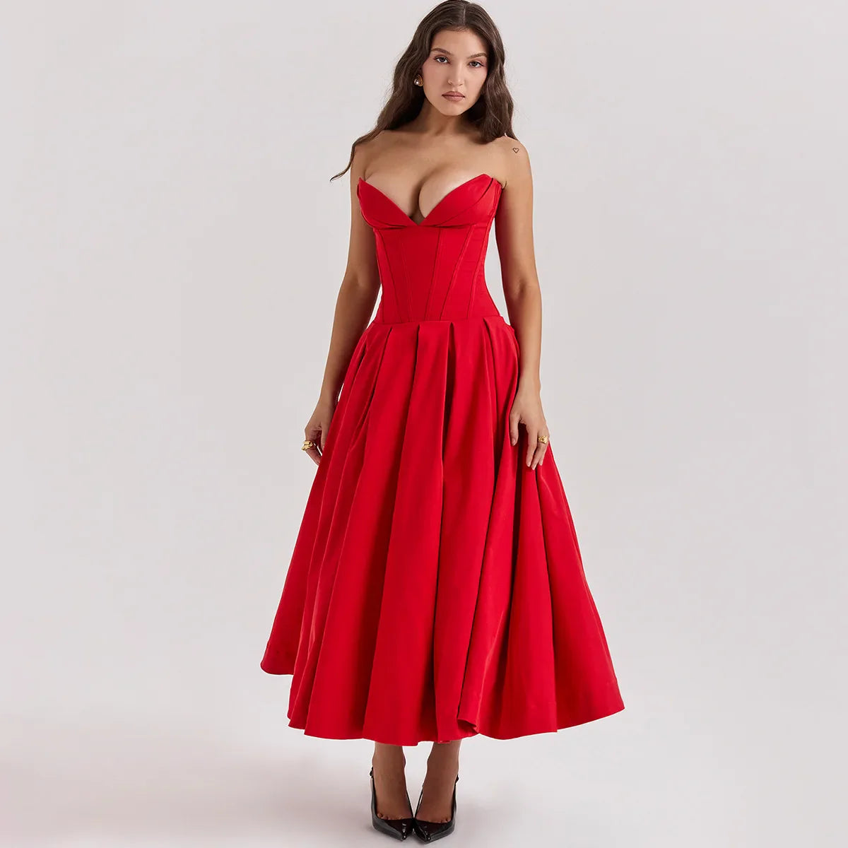 Corset Strapless A-Line Midi Dress