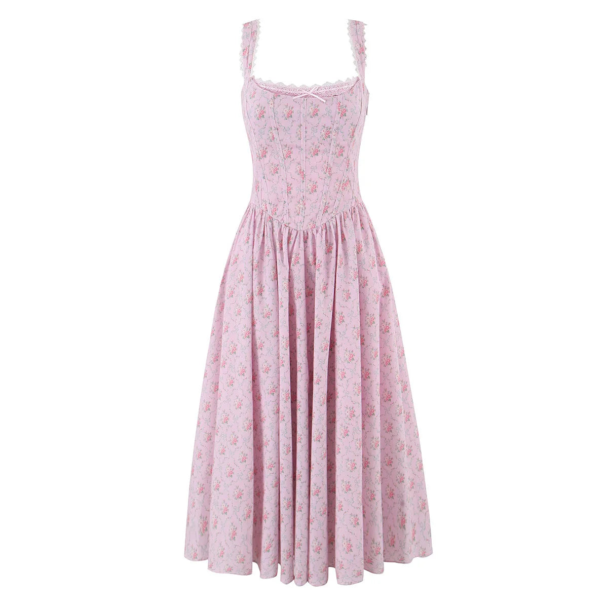 Printed Spaghetti Strap A-Line Midi Dress