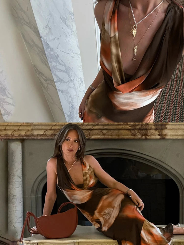 Printed Column Ankle-Length Dress