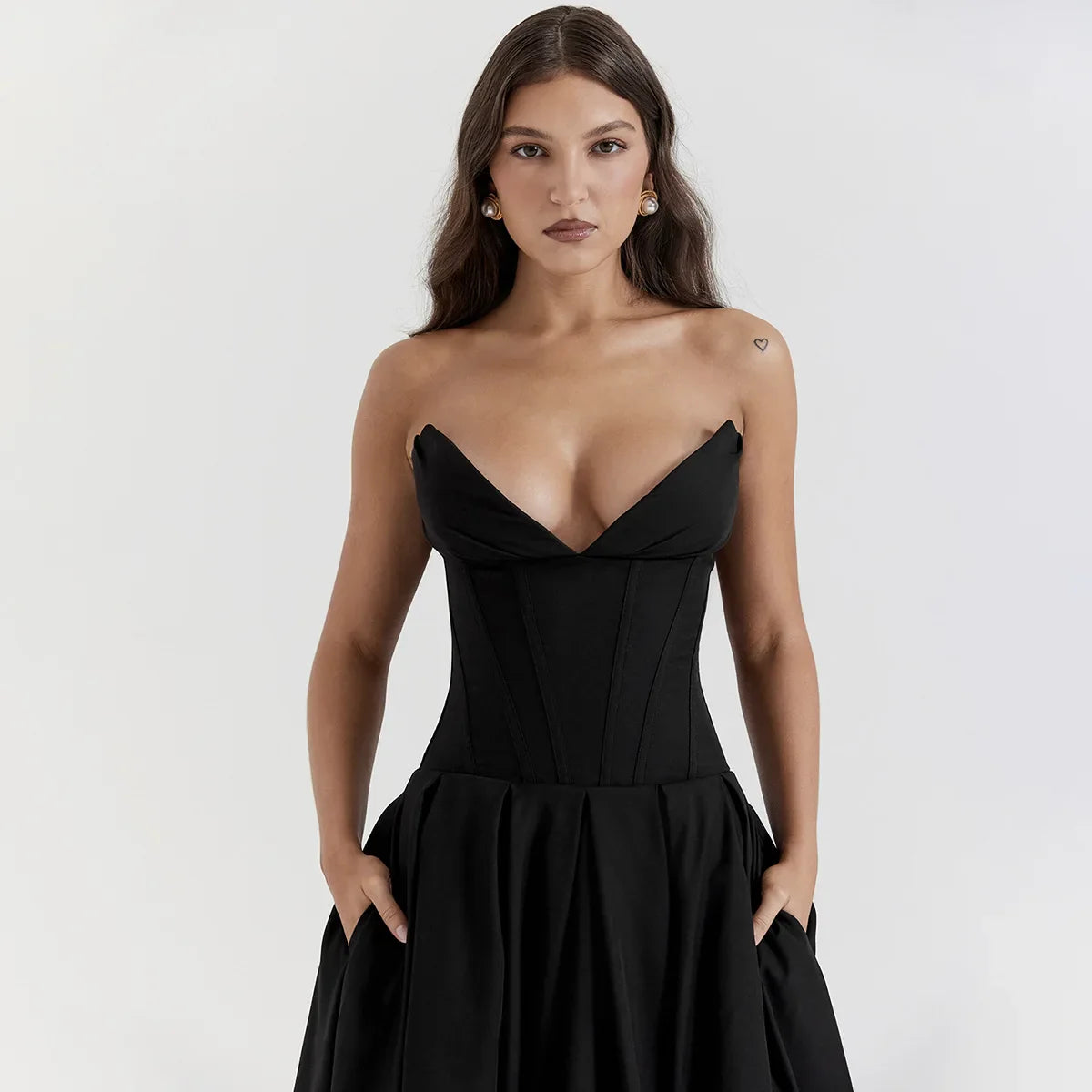 Corset Strapless A-Line Midi Dress