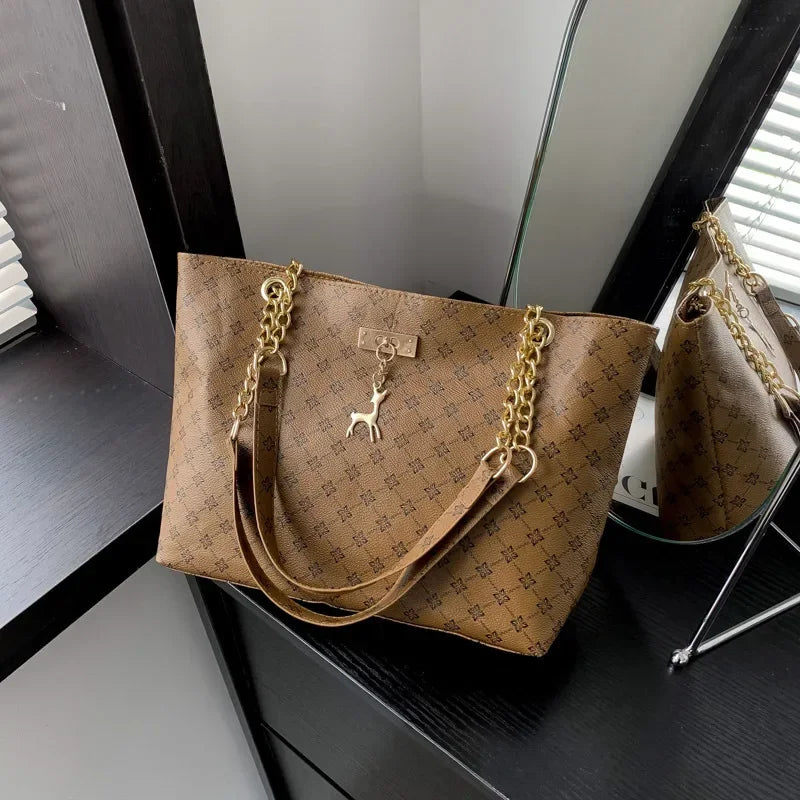 Plaid Vegan Leather Large Tote Bag