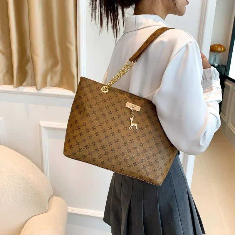 Plaid Vegan Leather Large Tote Bag