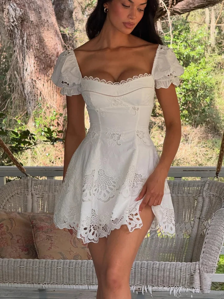 Lace Square Neck A-Line Ankle-Length Dress