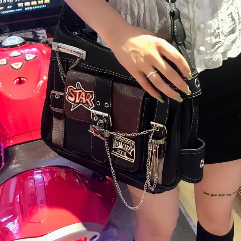 Patchwork Vegan Leather Satchel Bag