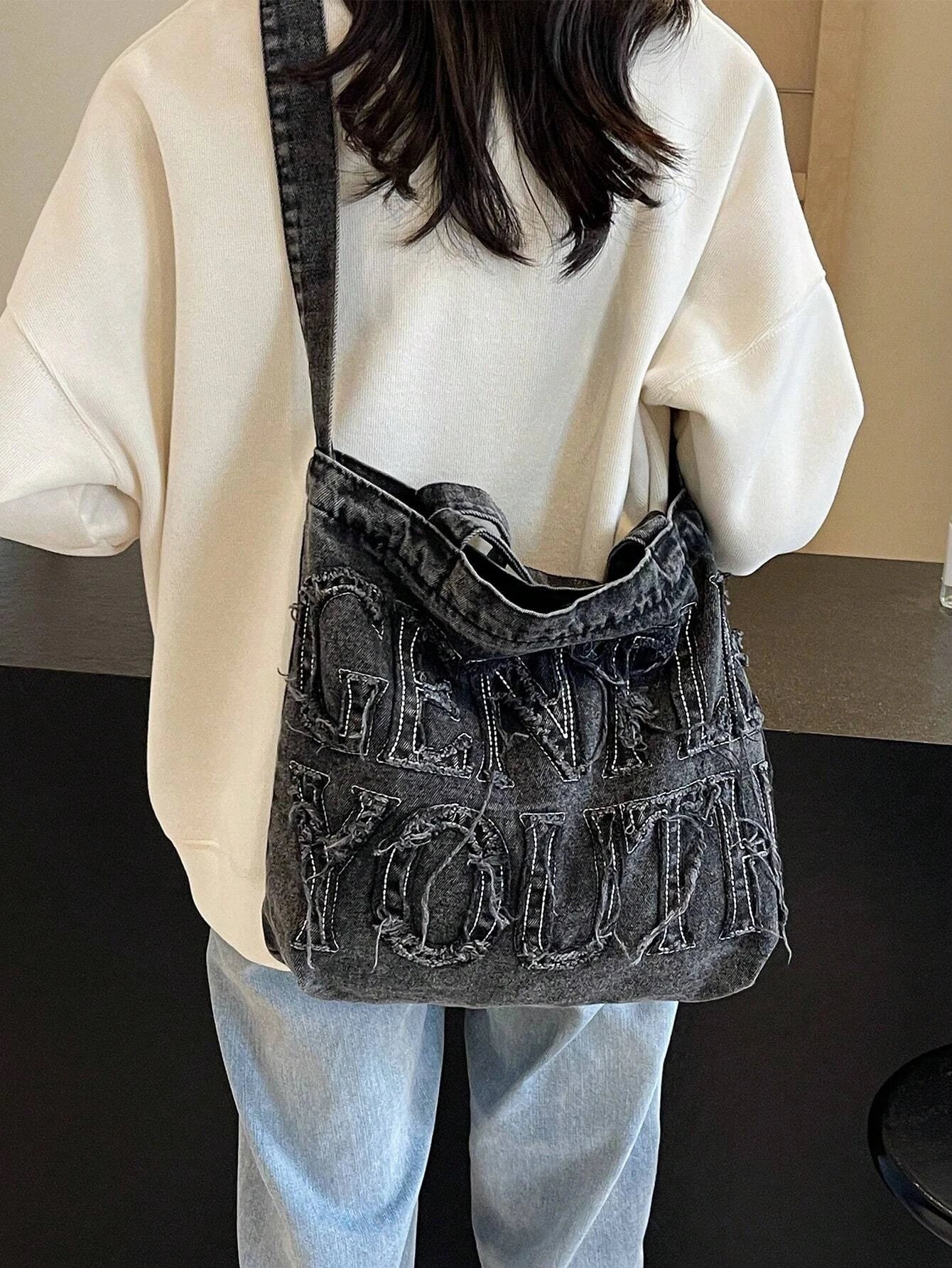 Embroidered Canvas Large Tote Bag