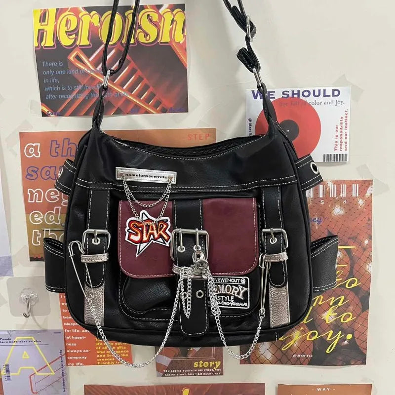 Patchwork Vegan Leather Satchel Bag