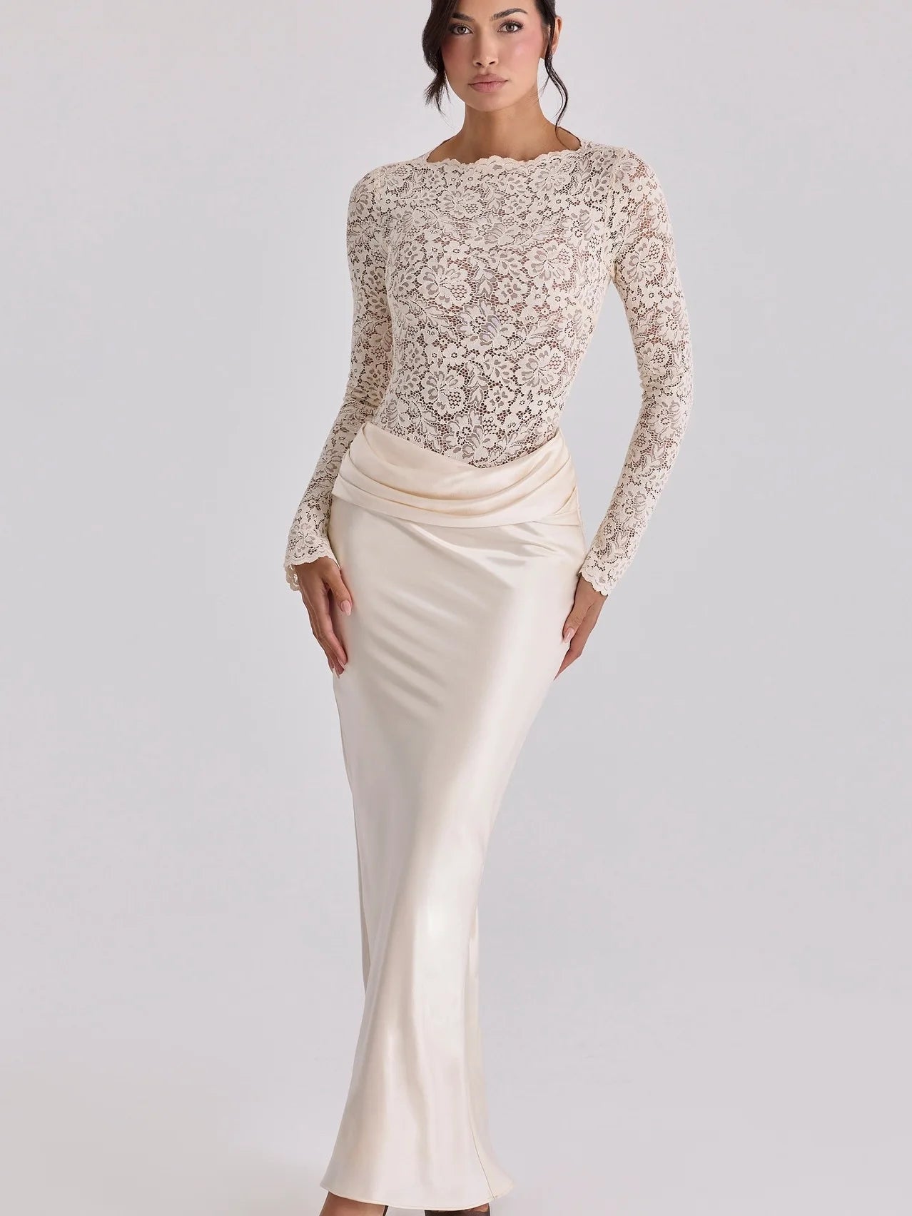 Lace V-Neck Mermaid Floor-Length Dress
