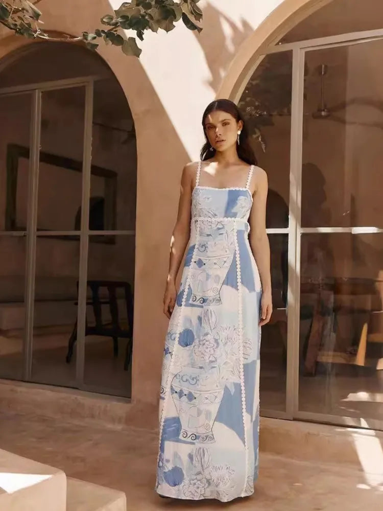 Spaghetti Strap A-Line Ankle-Length Dress