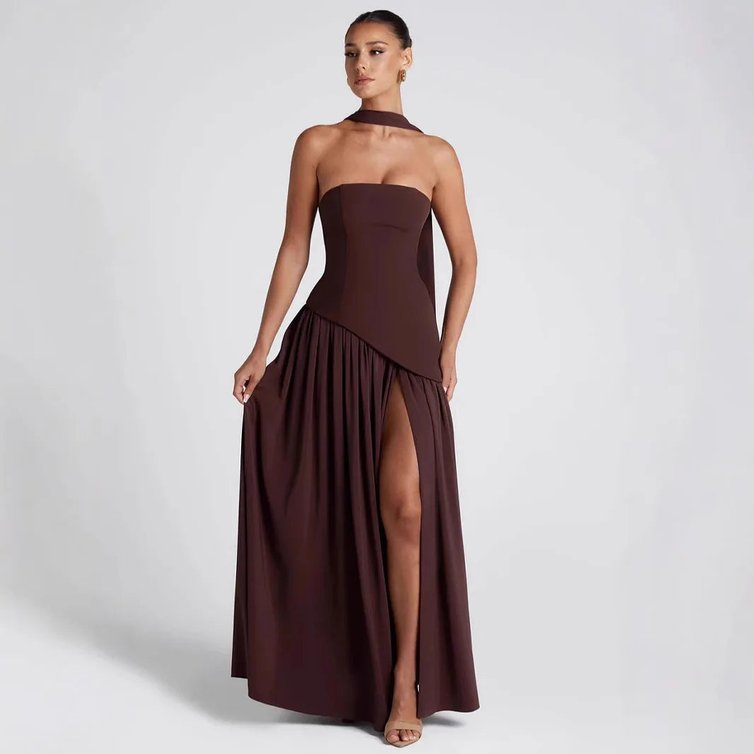 Slash Neck Midi Dress