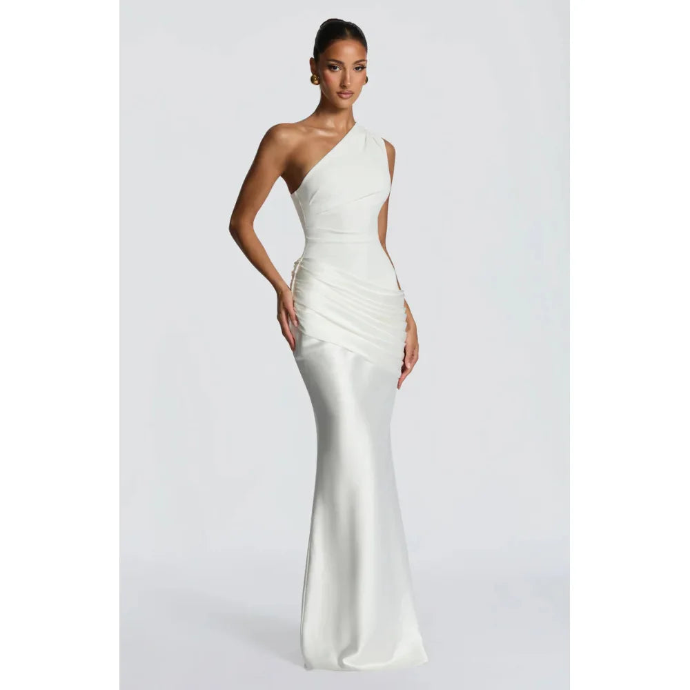 Satin One-Shoulder Ankle-Length Dress