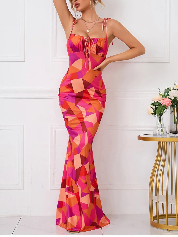 Floral Square Neck A-Line Floor-Length Dress