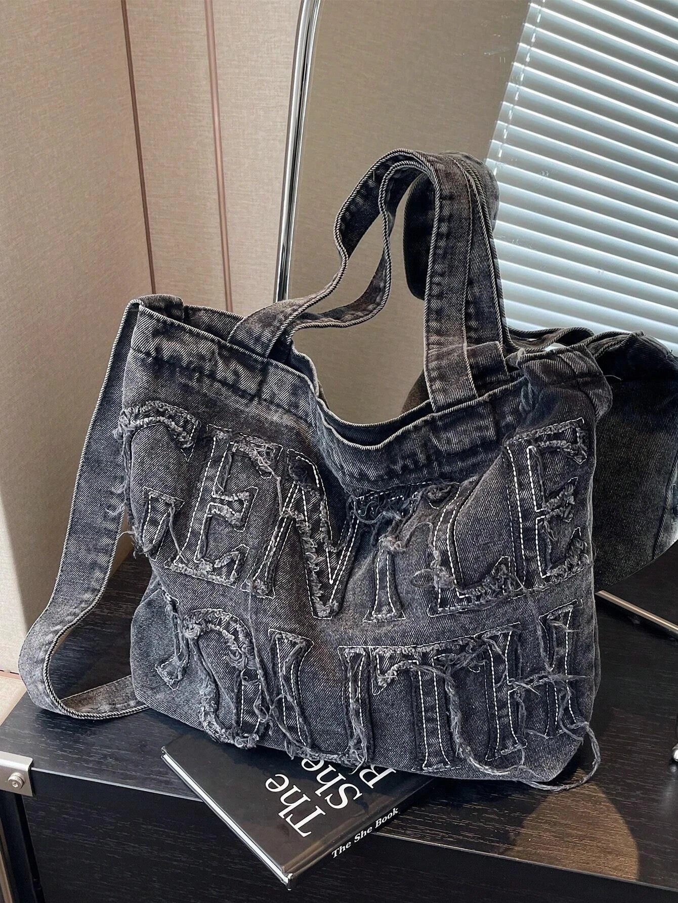 Embroidered Canvas Large Tote Bag