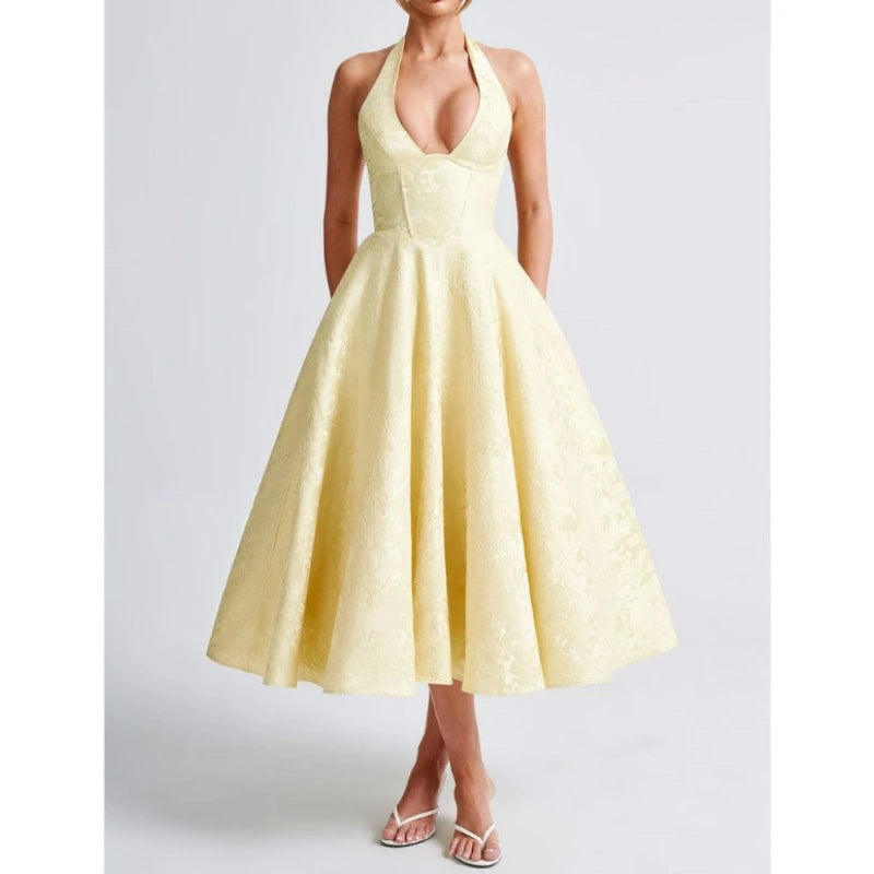 V-Neck A-Line Midi Dress