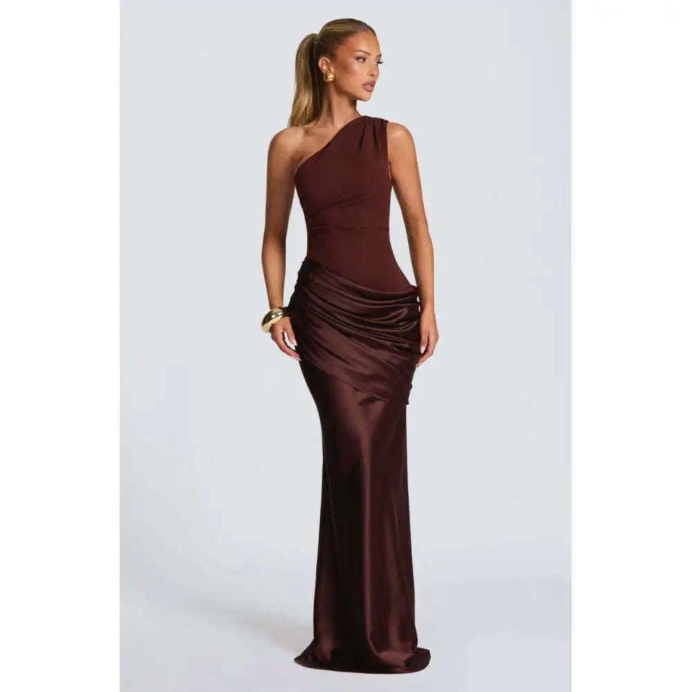 Satin One-Shoulder Ankle-Length Dress