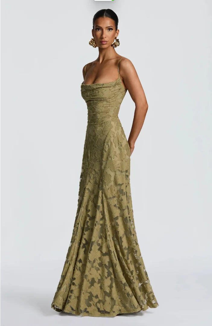 Lace Slash Neck Ankle-Length Dress