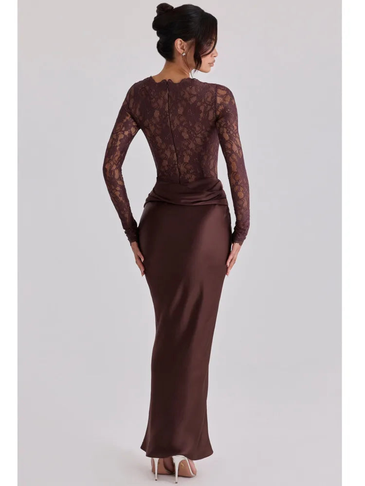 Lace V-Neck Mermaid Floor-Length Dress