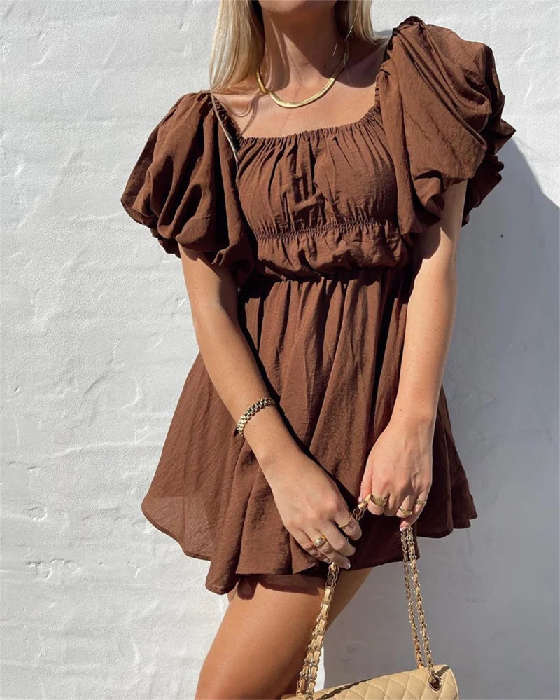 Solid Slash Neck A-Line Mini Dress