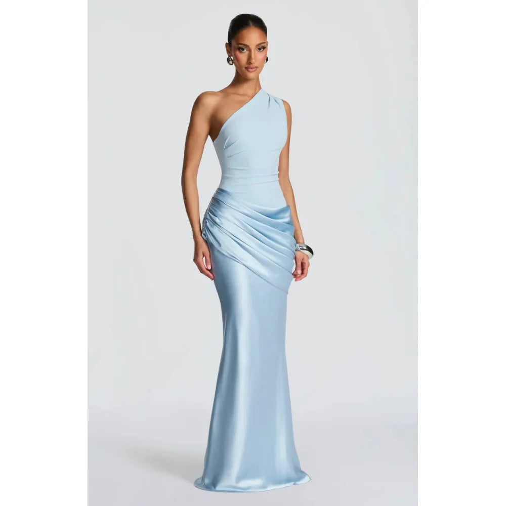 Satin One-Shoulder Ankle-Length Dress