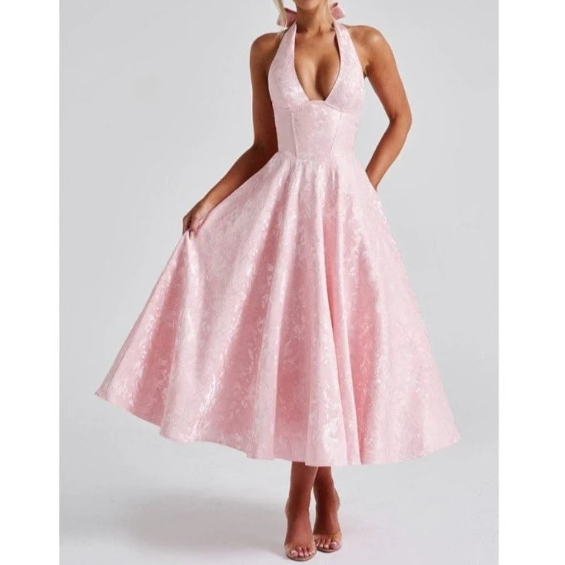 V-Neck A-Line Midi Dress