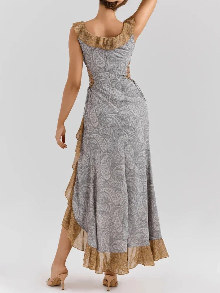 Printed Square Neck Midi Dress