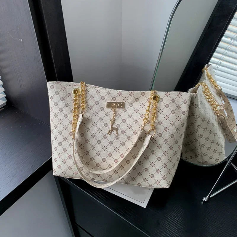 Plaid Vegan Leather Large Tote Bag